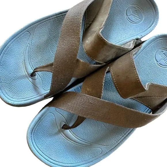 Fitflop | Size 10 Wobble Board Blue Canvas Thong Sandal Flip Flop