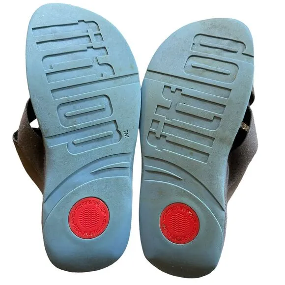 Fitflop | Size 10 Wobble Board Blue Canvas Thong Sandal Flip Flop