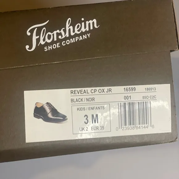 Florsheim Boys Reveal cap toe jr. oxford shoes, black, size 3, NIB