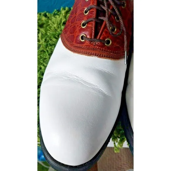 Florsheim Spikeless White/Brown Magneforce Golf Shoes Size 9.5 Men's