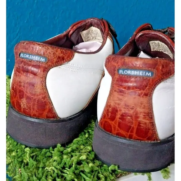 Florsheim Spikeless White/Brown Magneforce Golf Shoes Size 9.5 Men's