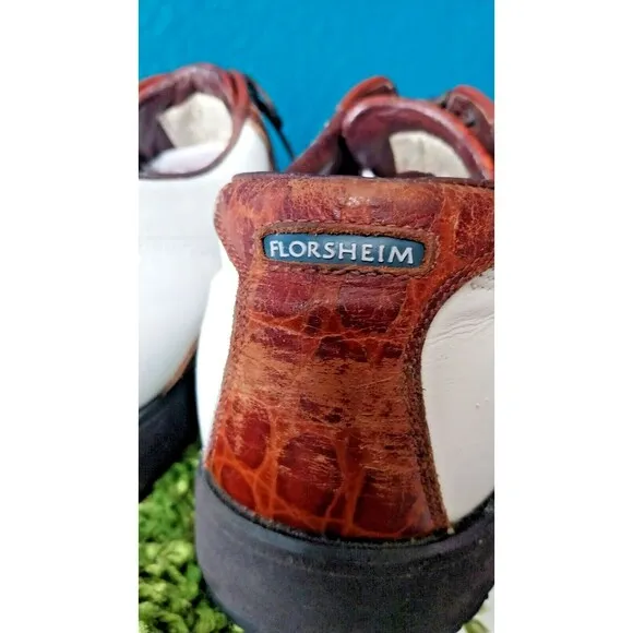 Florsheim Spikeless White/Brown Magneforce Golf Shoes Size 9.5 Men's