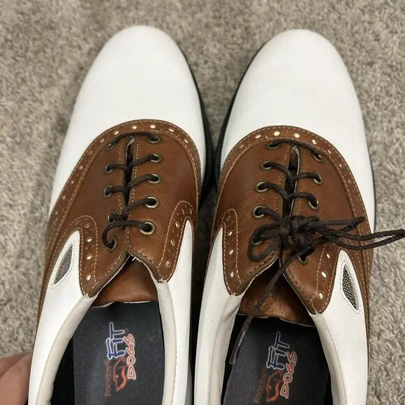 Footjoy‎ Fit Dogs Golf Shoes Men's 11M White Brown Rubber Cleat New with Defects