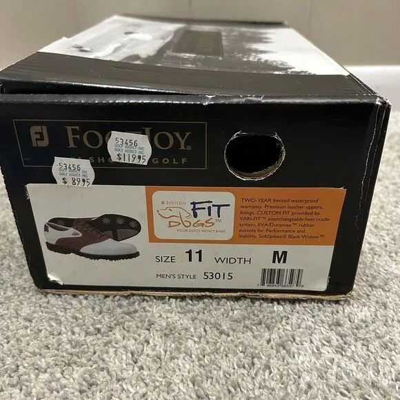 Footjoy‎ Fit Dogs Golf Shoes Men's 11M White Brown Rubber Cleat New with Defects