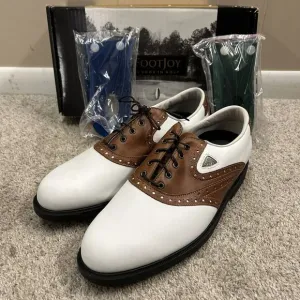 Footjoy‎ Fit Dogs Golf Shoes Men's 11M White Brown Rubber Cleat New with Defects