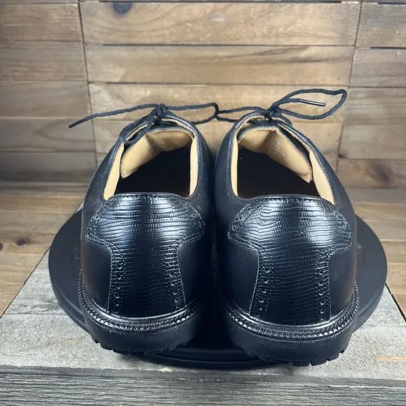 FootJoy Icon Saddle Mens Sz 11 XXW WIDE Black Leather Crocodile Print Golf Shoes