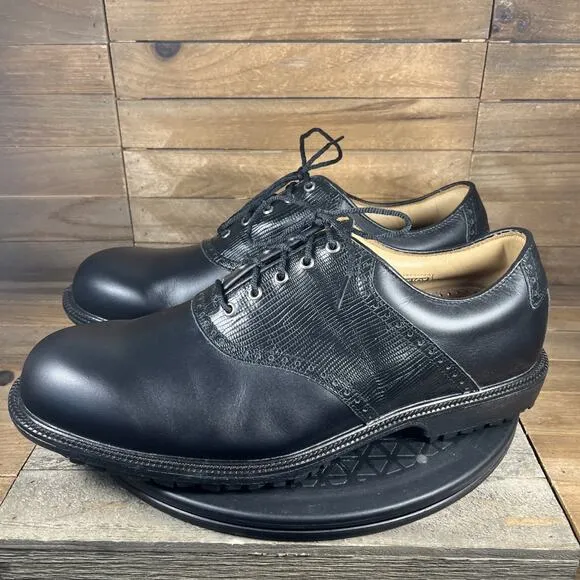 FootJoy Icon Saddle Mens Sz 11 XXW WIDE Black Leather Crocodile Print Golf Shoes