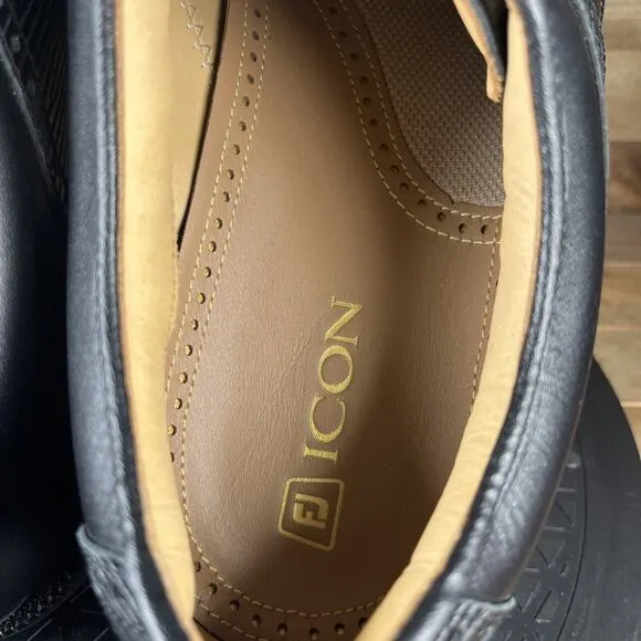 FootJoy Icon Saddle Mens Sz 11 XXW WIDE Black Leather Crocodile Print Golf Shoes