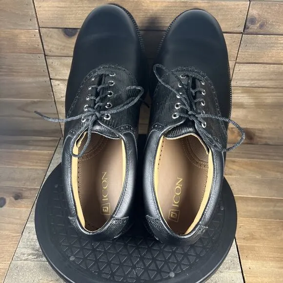 FootJoy Icon Saddle Mens Sz 11 XXW WIDE Black Leather Crocodile Print Golf Shoes