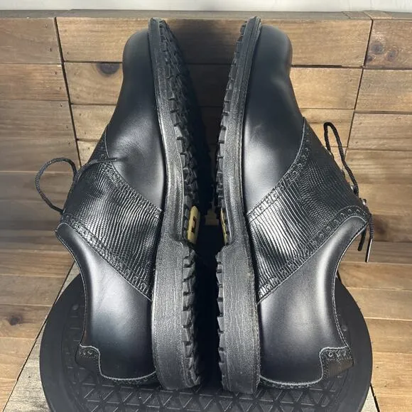 FootJoy Icon Saddle Mens Sz 11 XXW WIDE Black Leather Crocodile Print Golf Shoes
