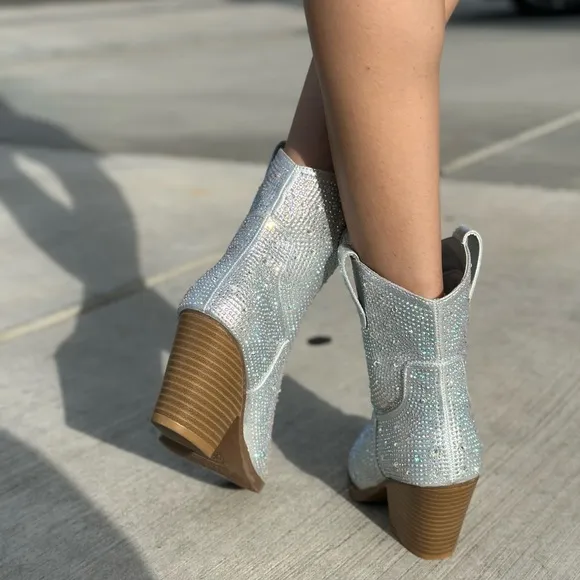 Forever clear rhinestone Cowboy boot