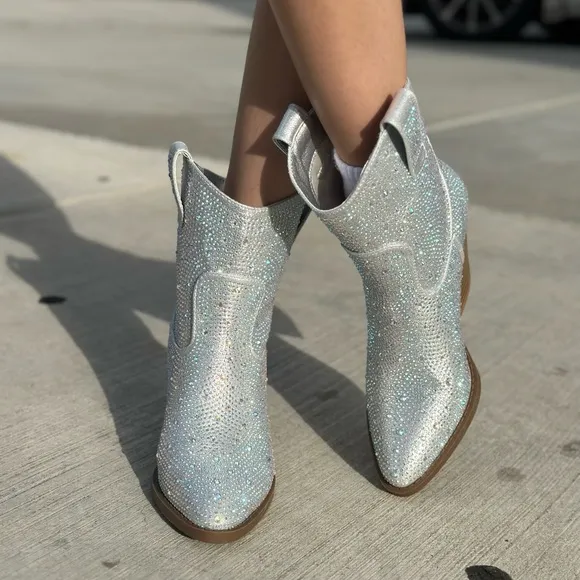 Forever clear rhinestone Cowboy boot