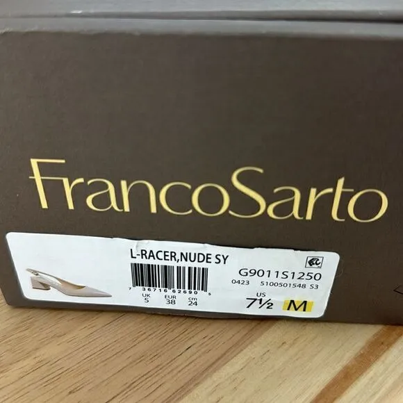 Franco Sarto Franco Racer Slingback-  Nude Patent Faux Leather- Size 7.5M- NIB