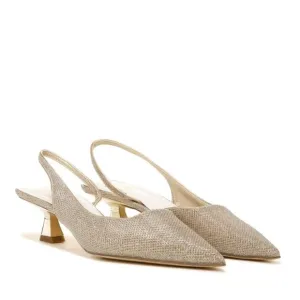 Franco Sarto Women's Devin Pointed Toe Kitten Heel Slingback Pump Gold Sz 7