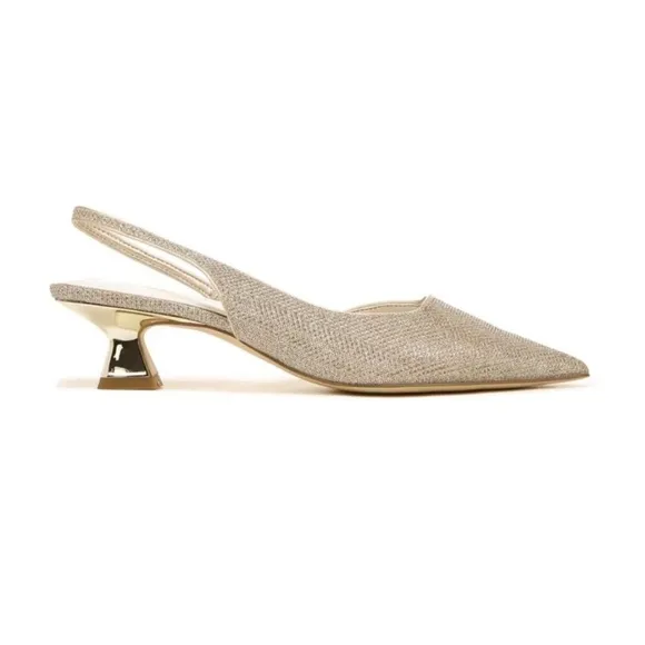 Franco Sarto Women's Devin Pointed Toe Kitten Heel Slingback Pump Gold Sz 7