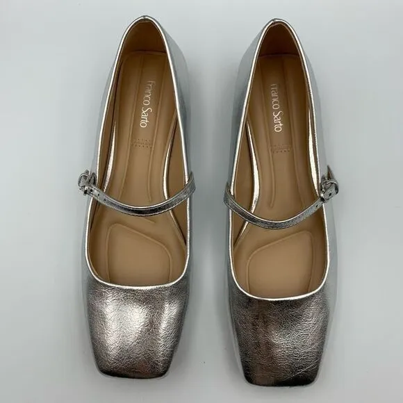 Franco Sarto Tinsley Mary Jane Flat in Silver Faux Leather Size 8