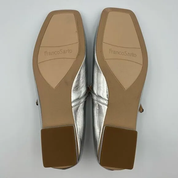 Franco Sarto Tinsley Mary Jane Flat in Silver Faux Leather Size 8