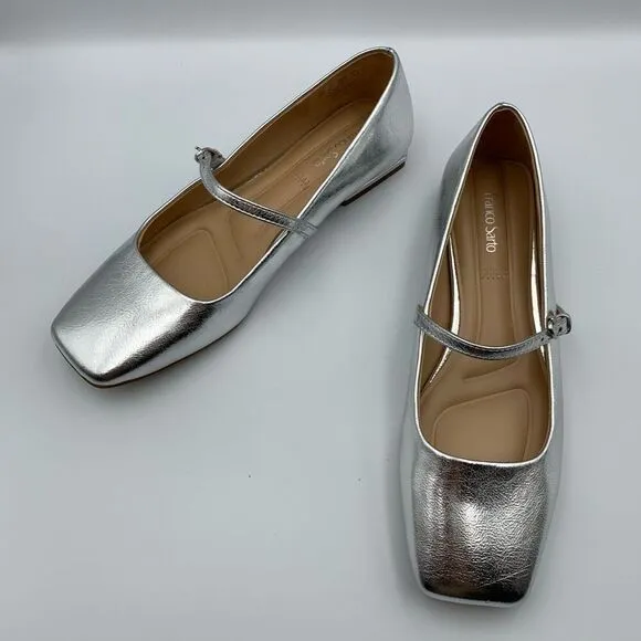 Franco Sarto Tinsley Mary Jane Flat in Silver Faux Leather Size 8