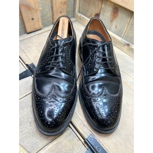 French Shriner Mens Black Leather Wingtip Oxford Dress Shoes 12M