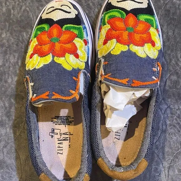 Frida Kahlo Hand Stitched Slip On Tennis Shoes Size 9