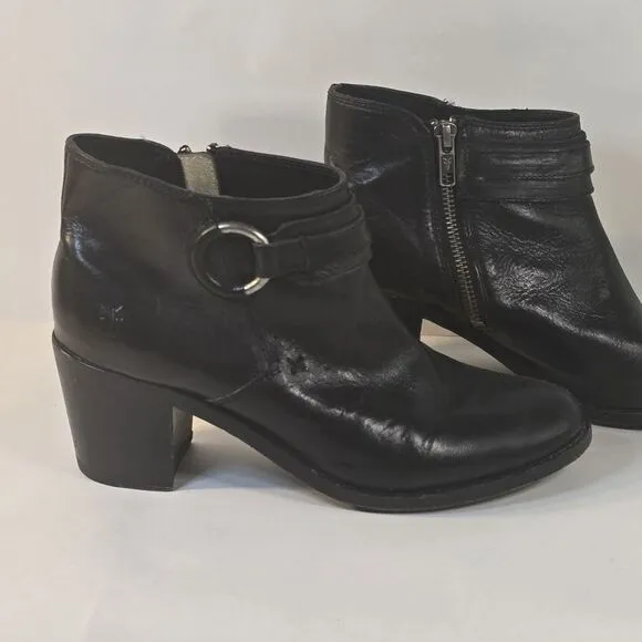Frye‎ Womens Size 7.5 B Black Ankle Boots Janis Ring Short Bootie 3474176-BLK