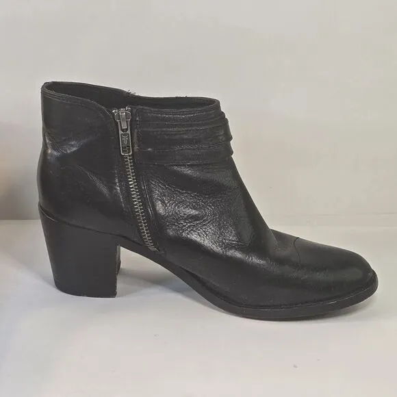 Frye‎ Womens Size 7.5 B Black Ankle Boots Janis Ring Short Bootie 3474176-BLK