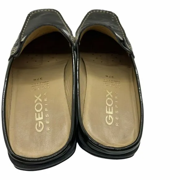 Geox Respira Clogs Mules Shoes Women Olive Green Patent Leather Slip On  sz 6.5