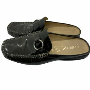 Geox Respira Clogs Mules Shoes Women Olive Green Patent Leather Slip On  sz 6.5