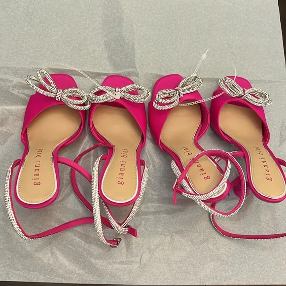 Gianni Bini Haydn Satin Rhinestone Bow Ankle Strap Dress Heels
