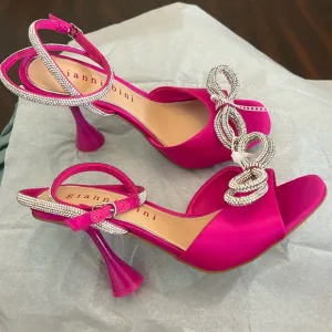 Gianni Bini Haydn Satin Rhinestone Bow Ankle Strap Dress Heels