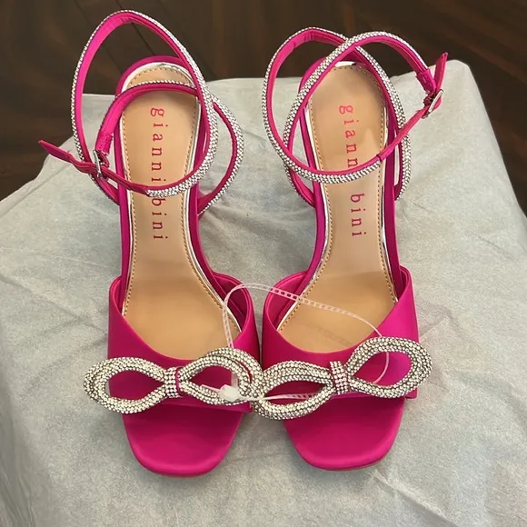 Gianni Bini Haydn Satin Rhinestone Bow Ankle Strap Dress Heels
