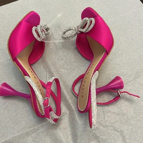 Gianni Bini Haydn Satin Rhinestone Bow Ankle Strap Dress Heels