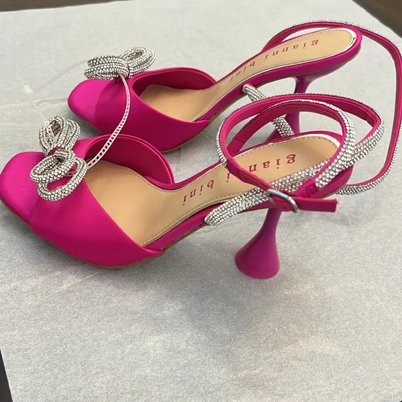 Gianni Bini Haydn Satin Rhinestone Bow Ankle Strap Dress Heels