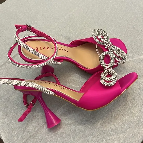 Gianni Bini Haydn Satin Rhinestone Bow Ankle Strap Dress Heels