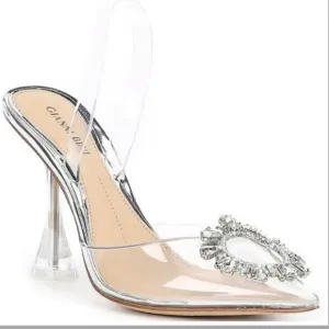 ✅Gianni Bini Heels Clear Rhinestone Pointed Sling Back Pumps Prom NEW!