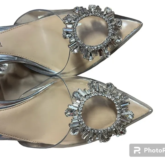 ✅Gianni Bini Heels Clear Rhinestone Pointed Sling Back Pumps Prom NEW!