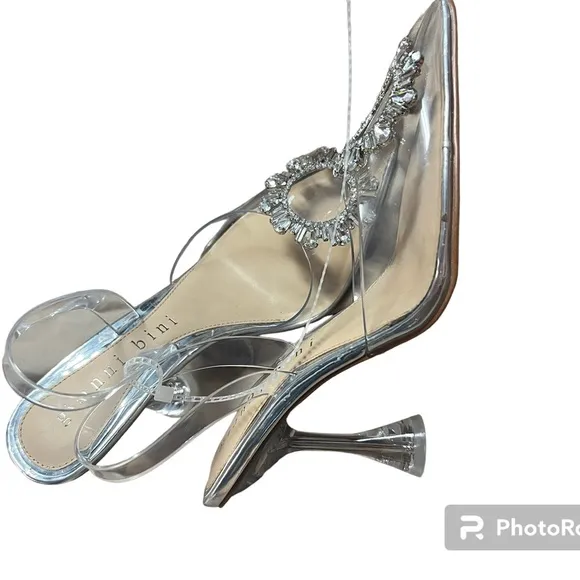 ✅Gianni Bini Heels Clear Rhinestone Pointed Sling Back Pumps Prom NEW!