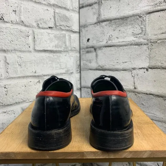 Gucci Vintage 90s Black Patent Leather Square Toe Derby Shoe