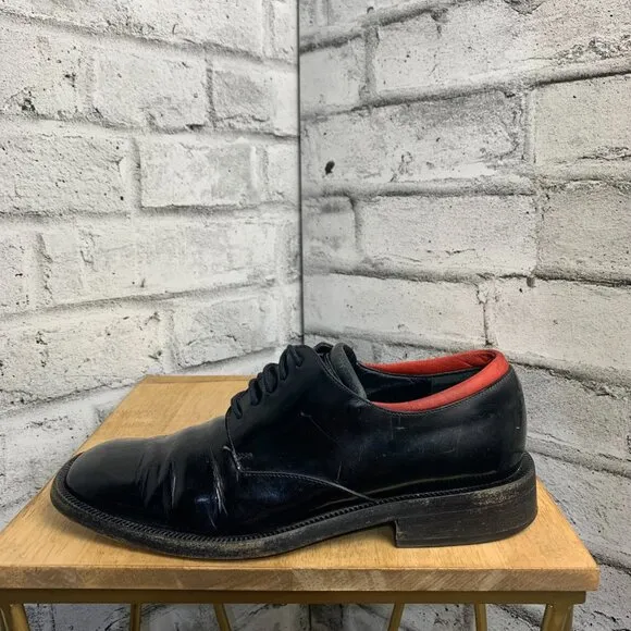 Gucci Vintage 90s Black Patent Leather Square Toe Derby Shoe