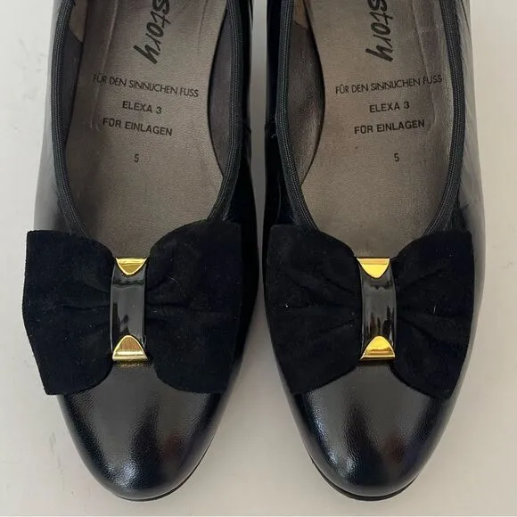 Hassia Love Story Elexa 3 Pumps Black Leather Bow H Width Wide Shoes UK 5 US 7.5
