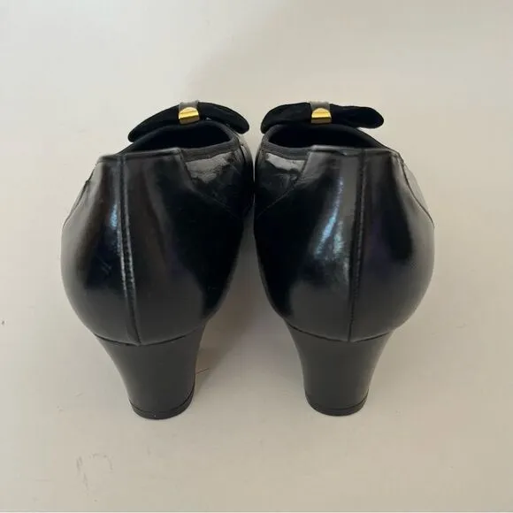 Hassia Love Story Elexa 3 Pumps Black Leather Bow H Width Wide Shoes UK 5 US 7.5