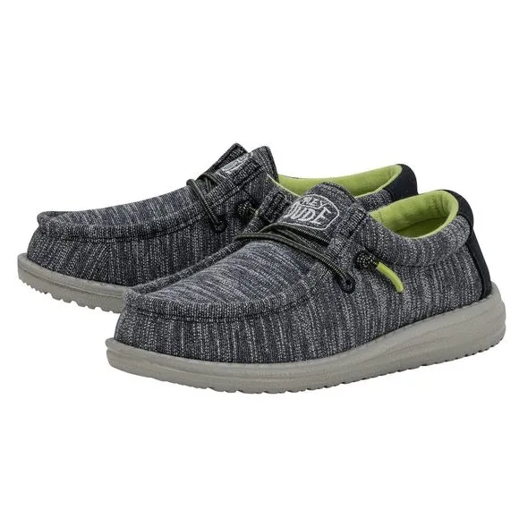 HEY DUDE BOY'S WALLY YOUTH STRETCH NAVY SIZE 1 | BOY’S SHOES | BOY'S LACE U