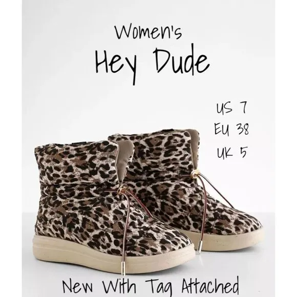 Hey Dude Margot Leopard Print Boots Shoes Women's Size 7 US 38 EU New With Tag