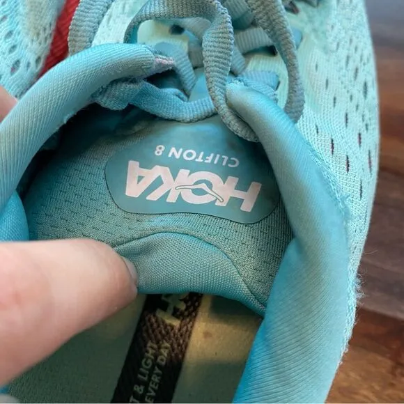 Hoka Clifton 8.5 Women’s Running Shoes Sneakers Blue Aqua Red Regular Width
