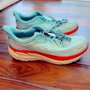 Hoka Clifton 8.5 Women’s Running Shoes Sneakers Blue Aqua Red Regular Width