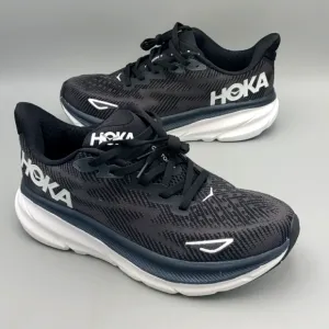 HOKA Clifton 9 Sneakers Black White Lace Tie Running Shoes Men 7 wide (D)