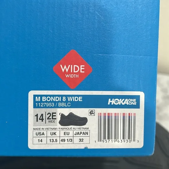 HOKA MENS ATHLETIC SHOES BONDI 8 WIDE ALL BLACK SIZE 14 W