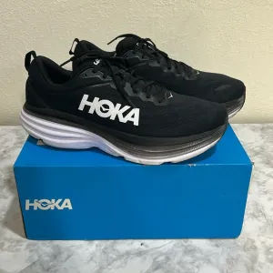 HOKA MENS ATHLETIC SHOES BONDI 8 WIDE BLACK AND WHITE SIZE 14 W