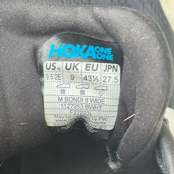 HOKA Men's Bondi 8 Running Sneaker Shoes in Black/White Size 9.5 Wide