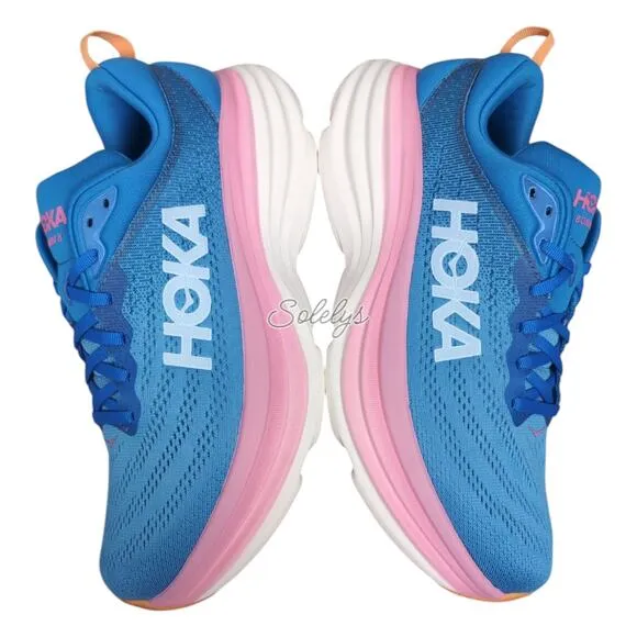HOKA ONE Bondi 8 Coastal Sky All Aboard Blue Pink Comfort Sneaker Women 9.5 WIDE